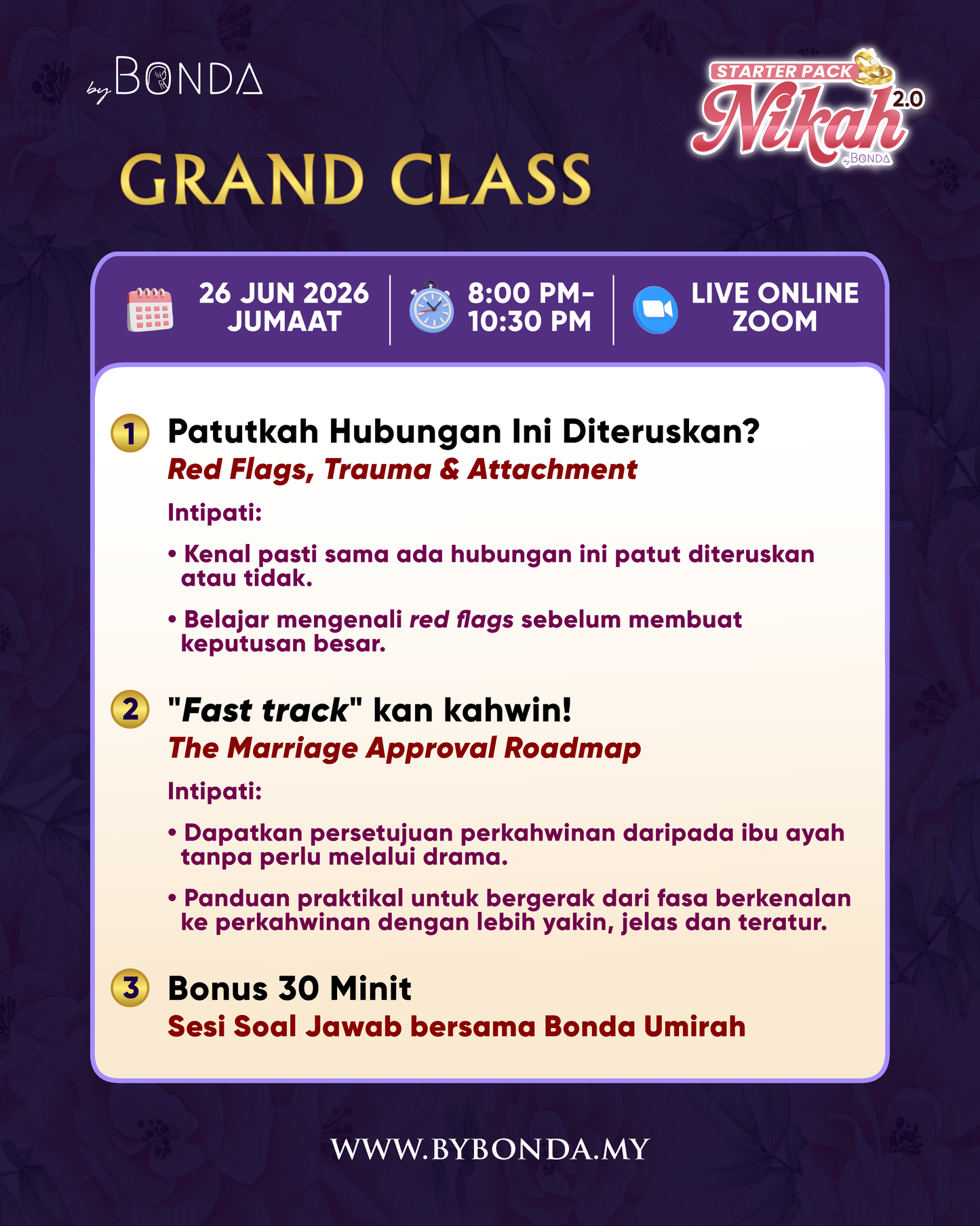 GRAND CLASS : NIKAH STARTER PACK 2.0 (EARLY BIRD)